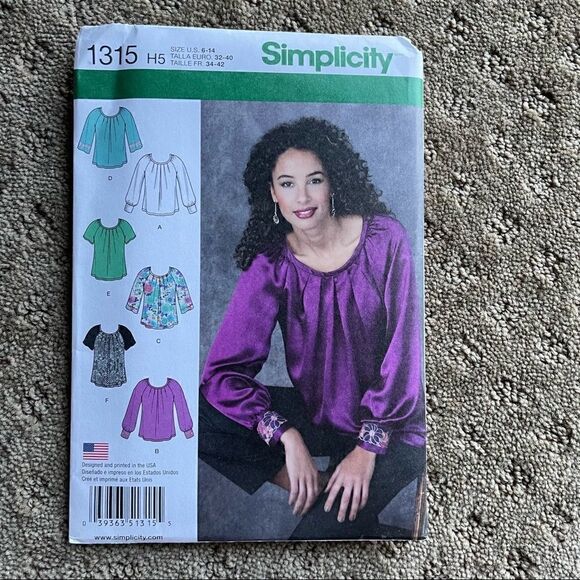 Simplicity Pattern 1315 Misses Pullover Blouse Size 6-14 - Picture 2 of 7